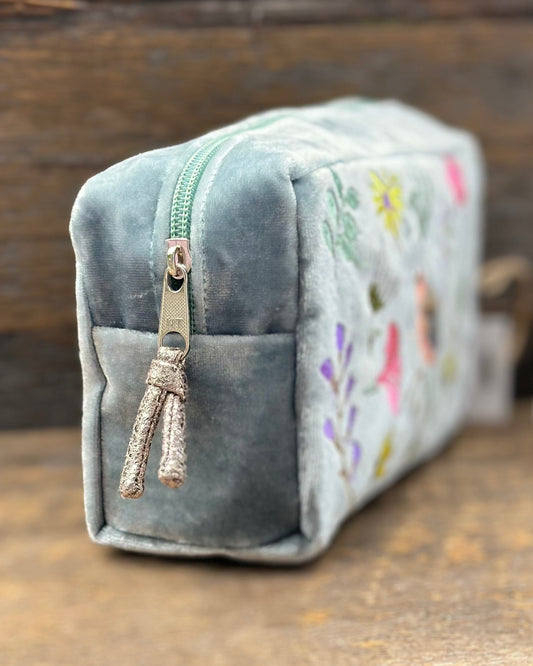 Make up bag Large Velvet Make Up Bag With Finch & Flowers