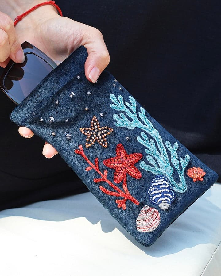 Make up bag Velvet Glasses Pouch Sealife - Navy