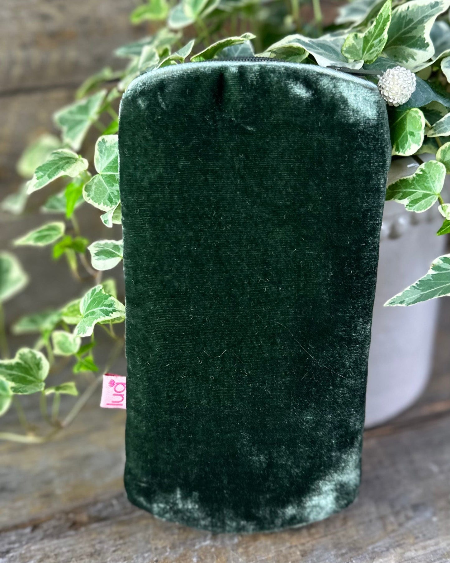 Make up bag Velvet Glasses Pouch With Palm Leaves - Charcoal