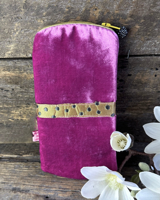 Make up bag Velvet Glasses Pouch With Sausage Dog - Pink