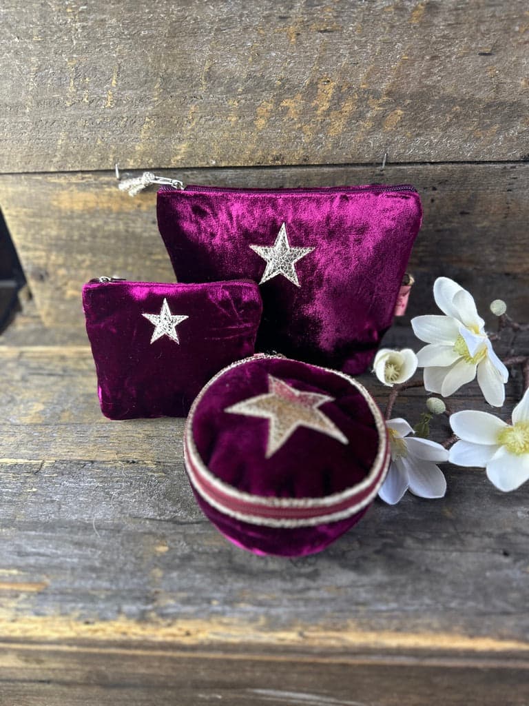 Make up bag Velvet Glasses Pouch With Shiny Star - Burgundy