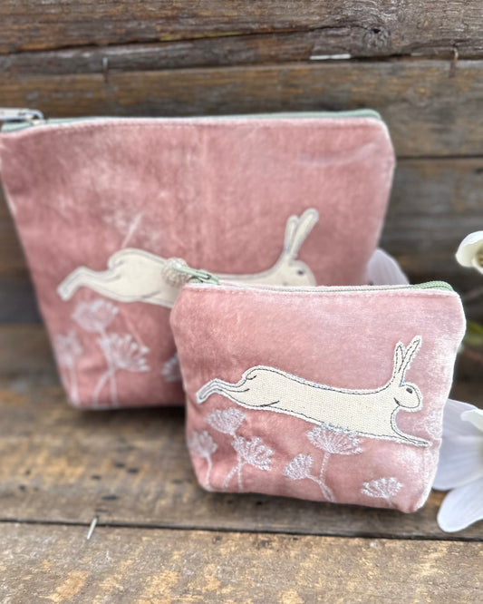 Make up bag Velvet Make Up Bag With Leaping Hare - Pale Pink