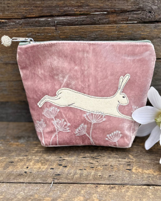 Make up bag Velvet Make Up Bag With Leaping Hare - Pale Pink