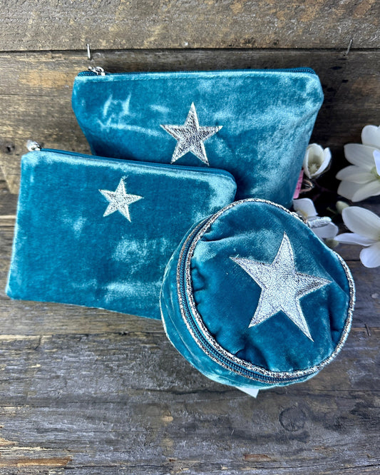 Make up bag Velvet Make Up Bag With Shiny Star - Turquoise
