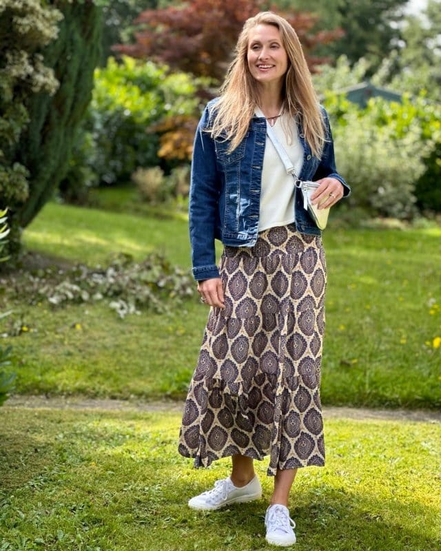 Patterned Tiered Skirt/Dress - Blue