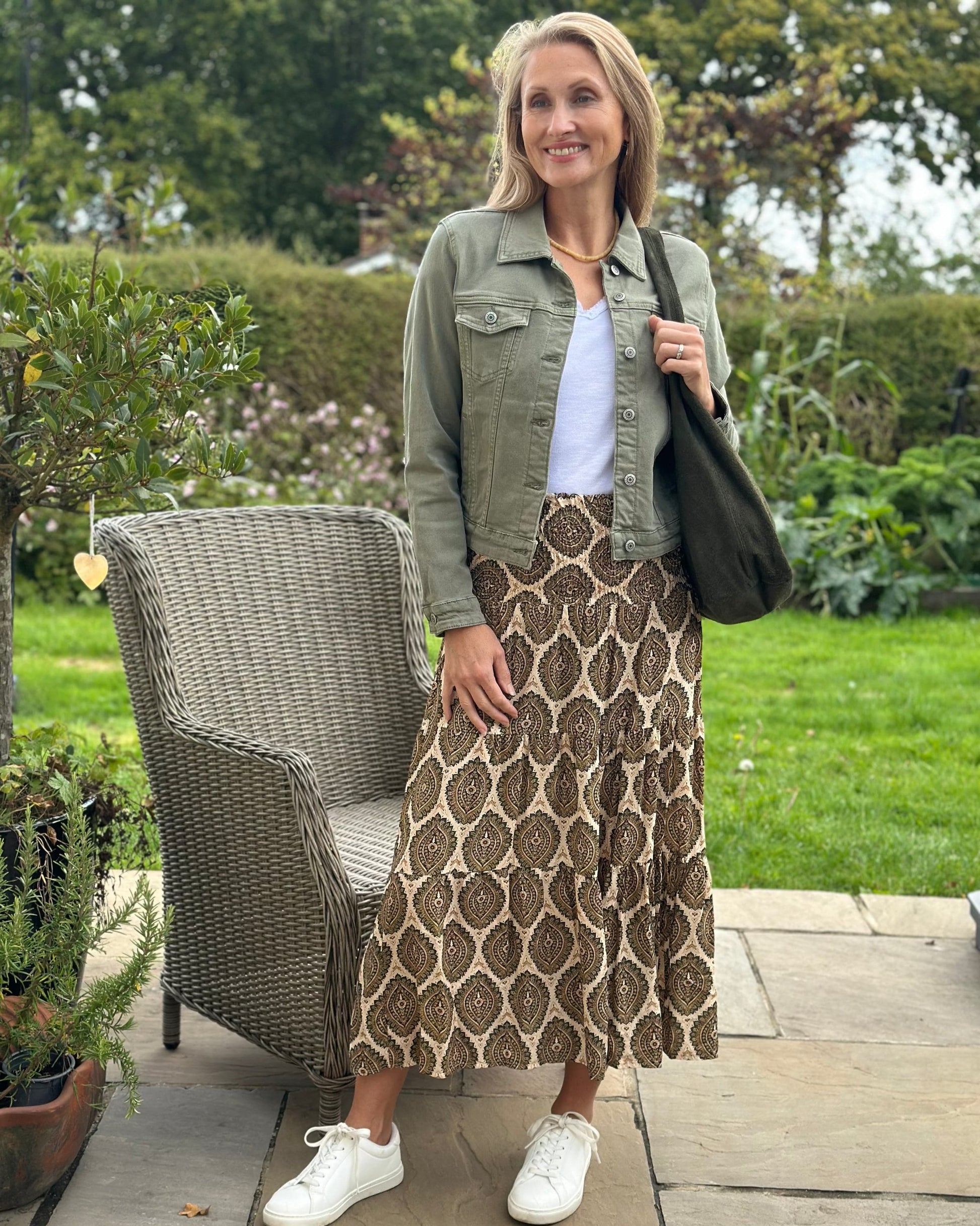 Patterned Tiered Skirt/Dress - Khaki