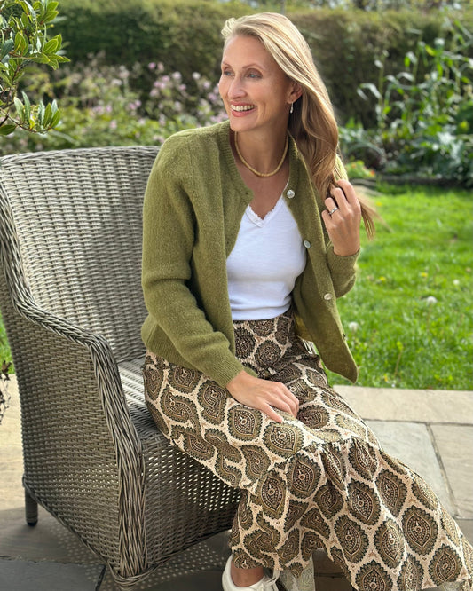 Patterned Tiered Skirt/Dress - Khaki