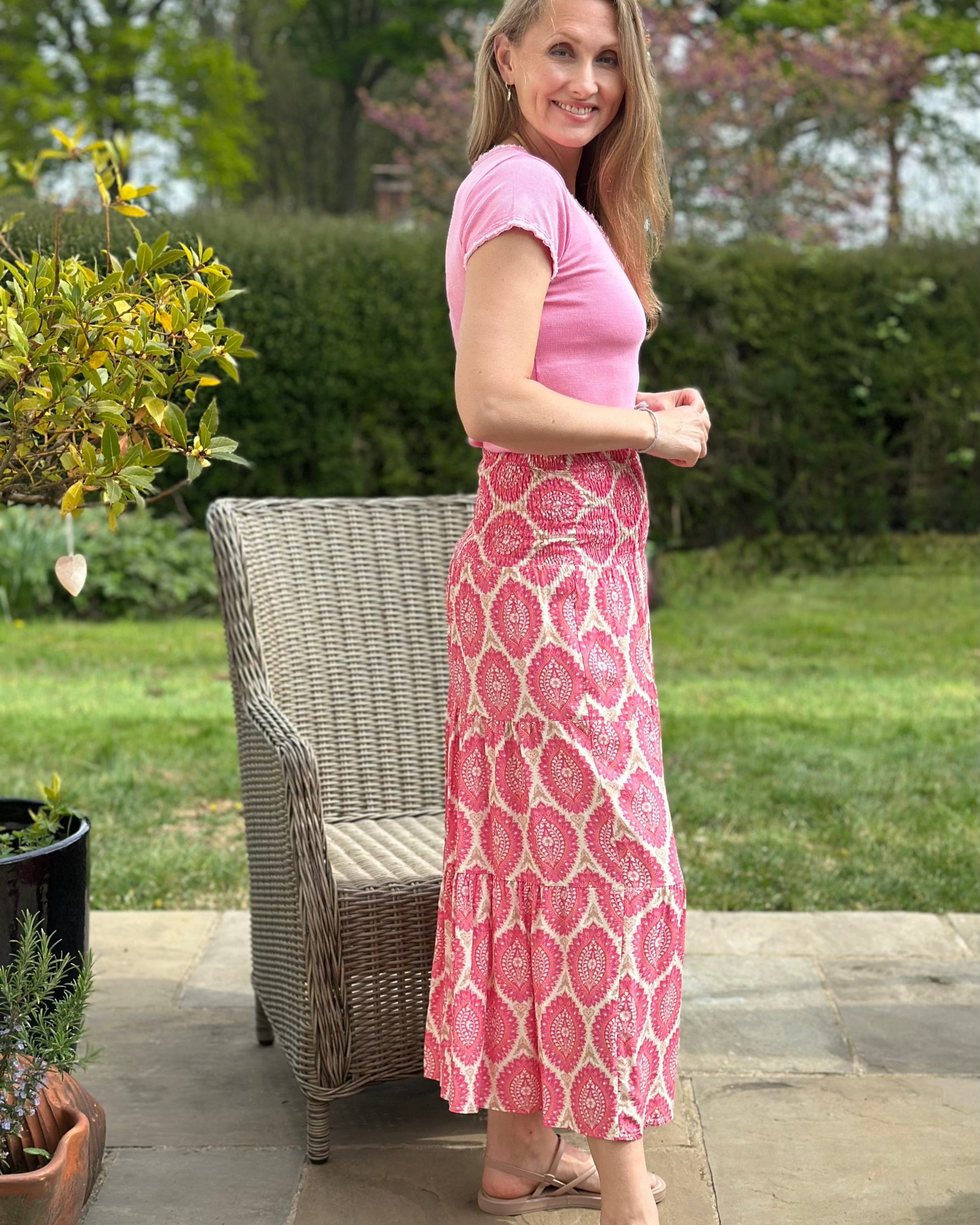 Patterned Tiered Skirt/Dress - Pink