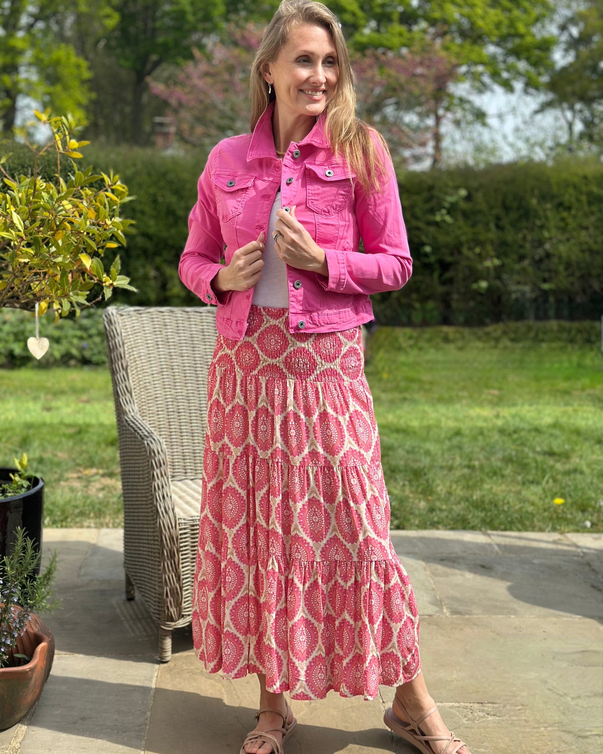 Patterned Tiered Skirt/Dress - Pink