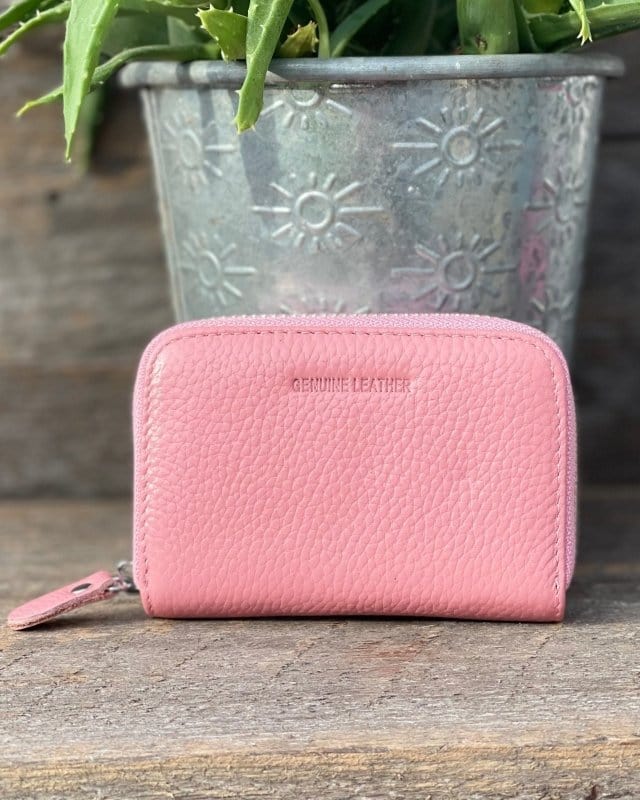 Leather Card Holder Purse Pink