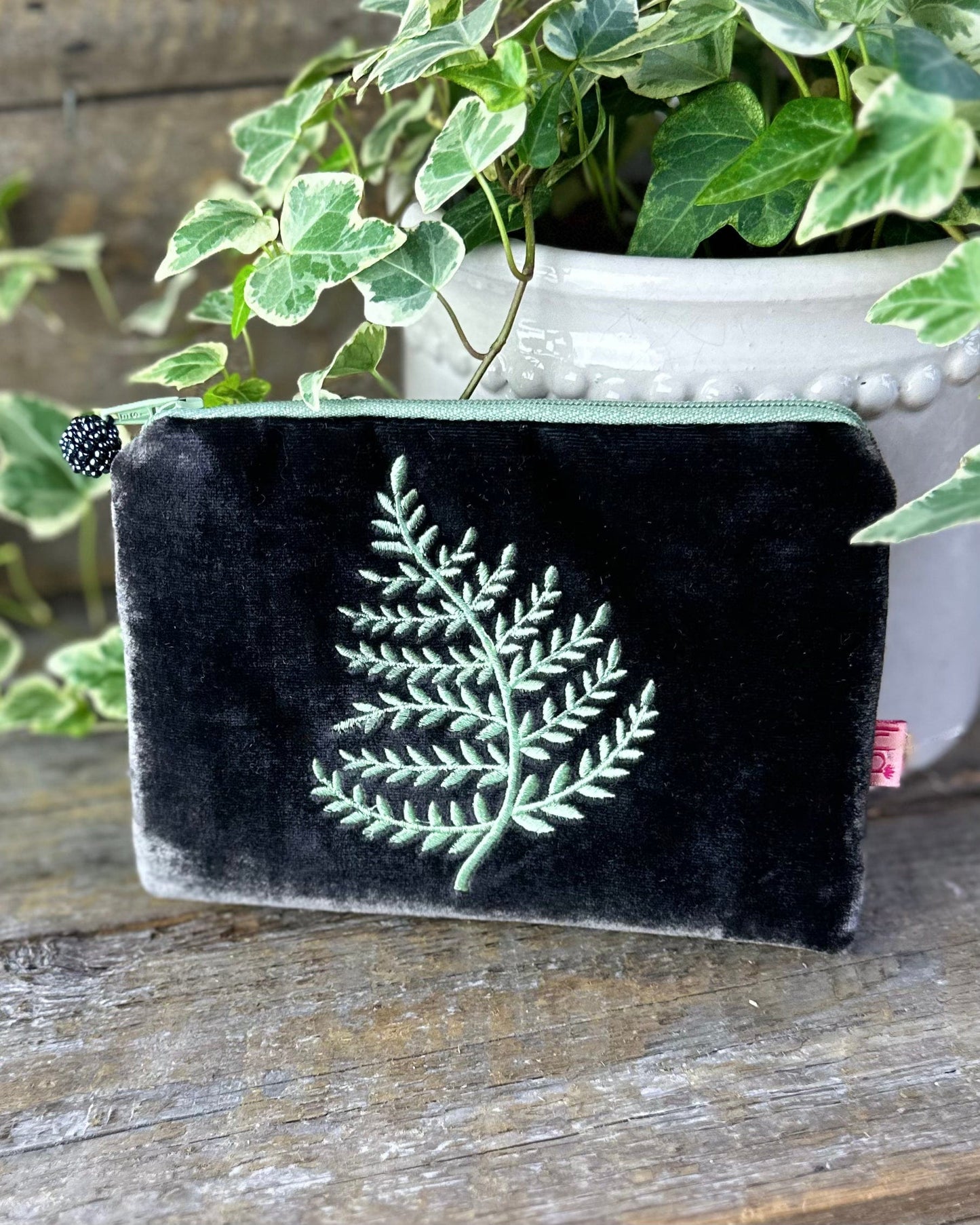 purse Velvet Fern Coin Purse - Charcoal