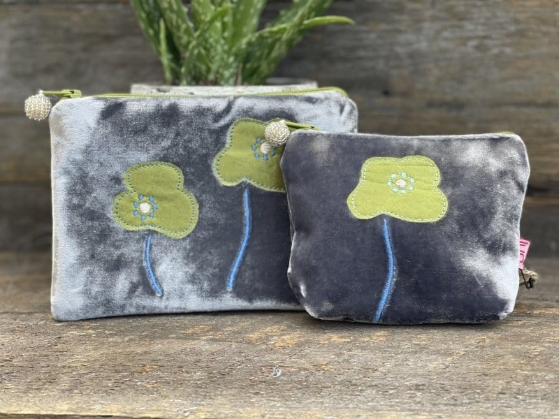 purse Velvet Poppies Mini Coin Purse - Grey
