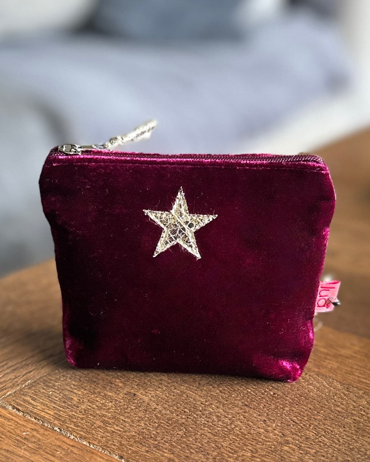purse Velvet Shiny Star Mini Coin Purse - Burgundy