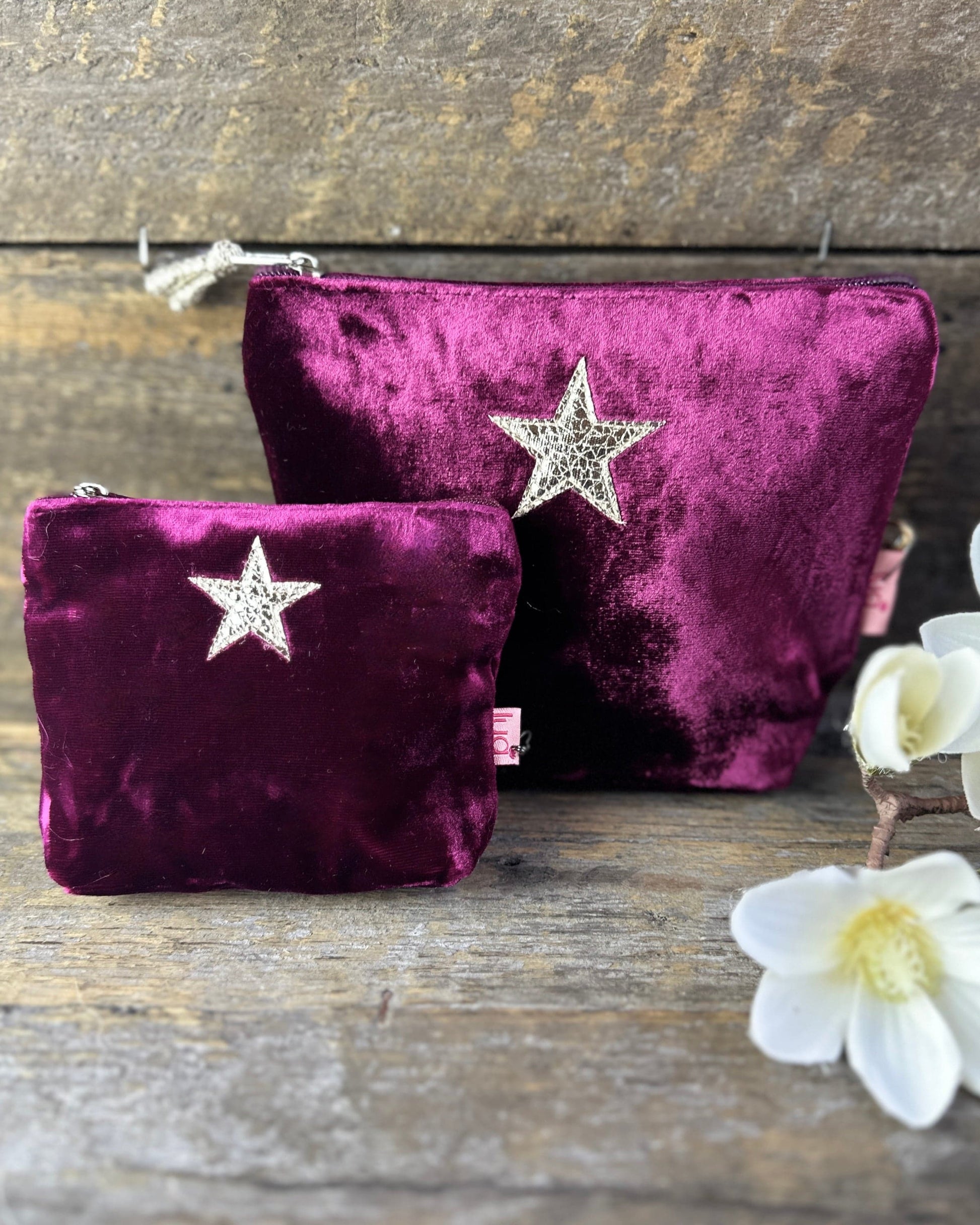 purse Velvet Shiny Star Mini Coin Purse - Burgundy