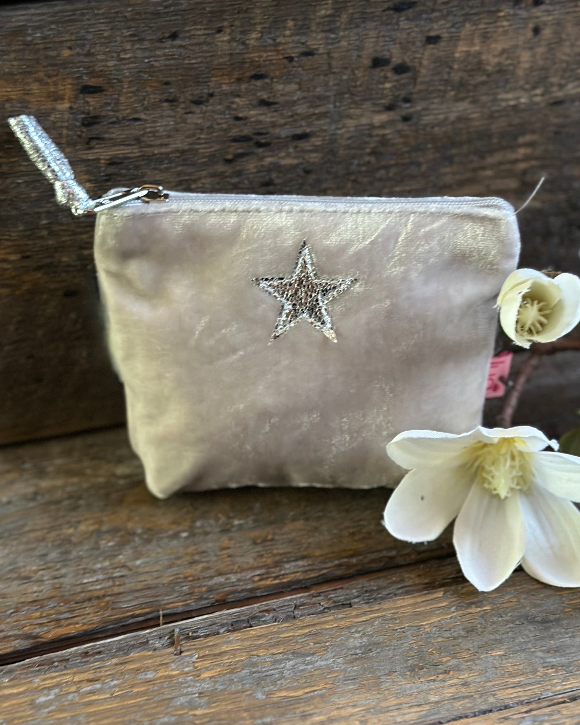 purse Velvet Shiny Star Mini Coin Purse - Ivory