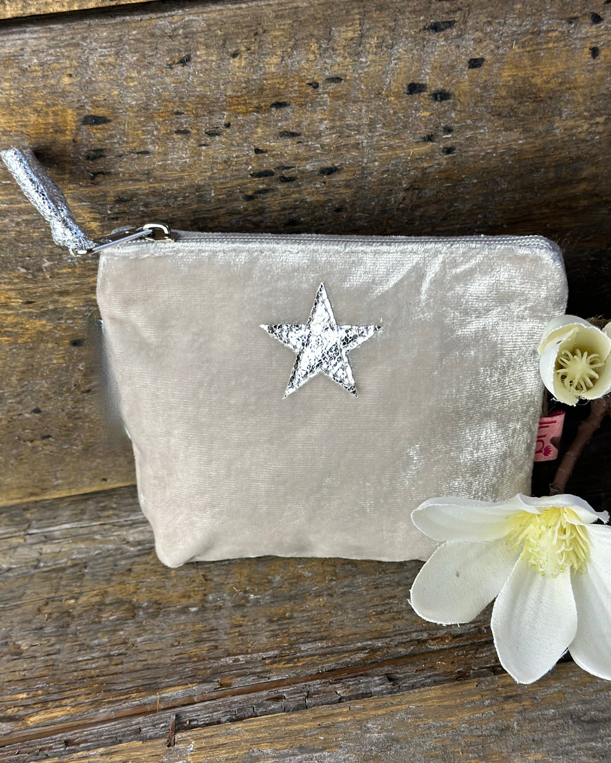 purse Velvet Shiny Star Mini Coin Purse - Ivory