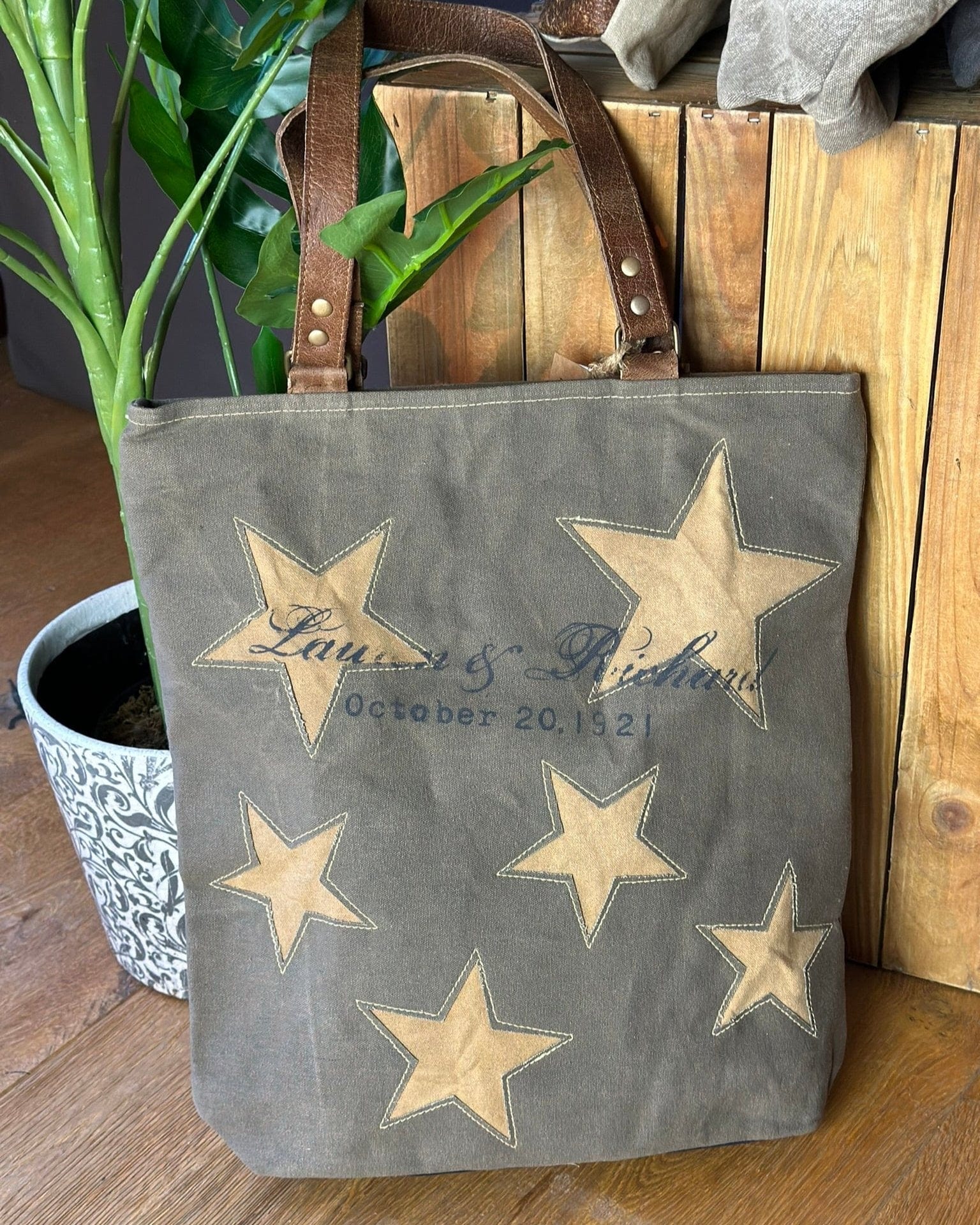 Recycled Canvas Bag - Khaki Stars