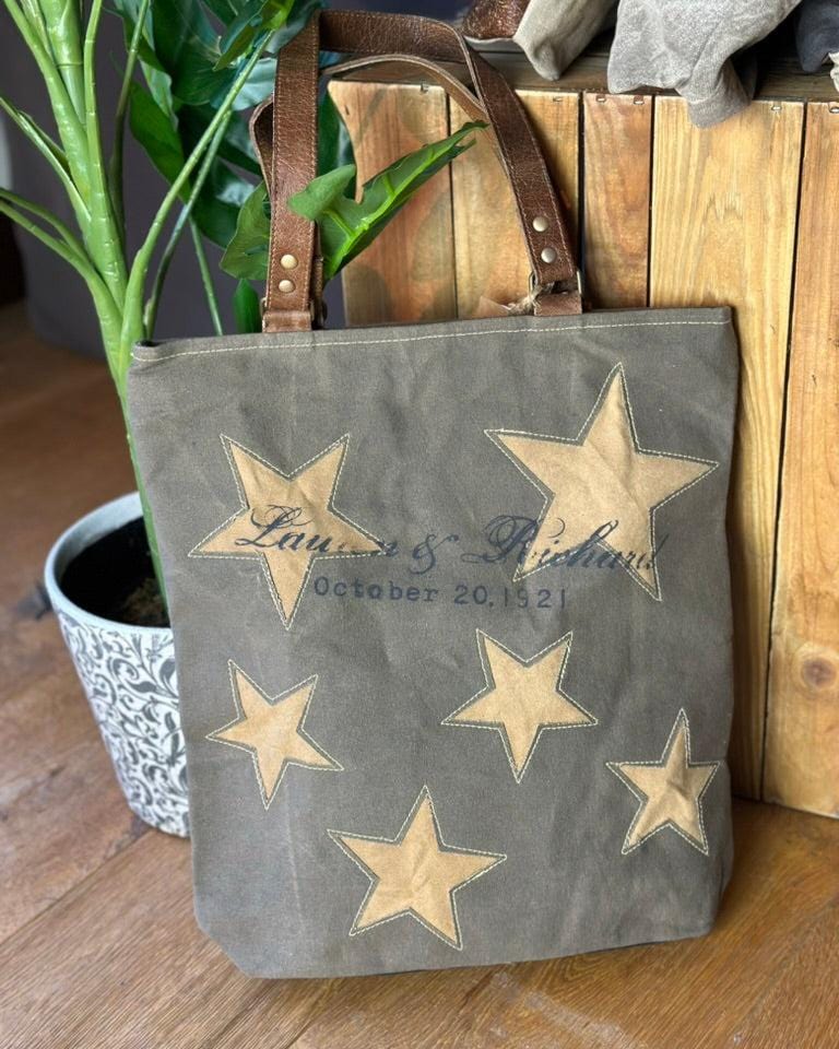 Recycled Canvas Bag - Khaki Stars