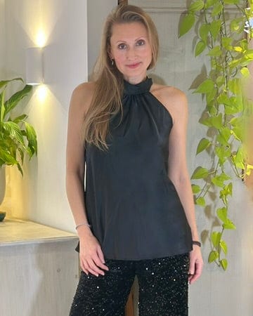 Satin Halter Neck Tie Back - Black