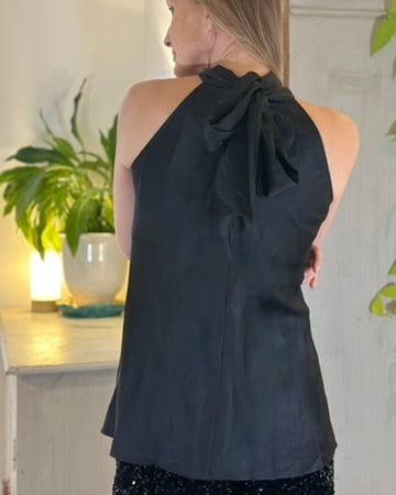 Satin Halter Neck Tie Back - Black