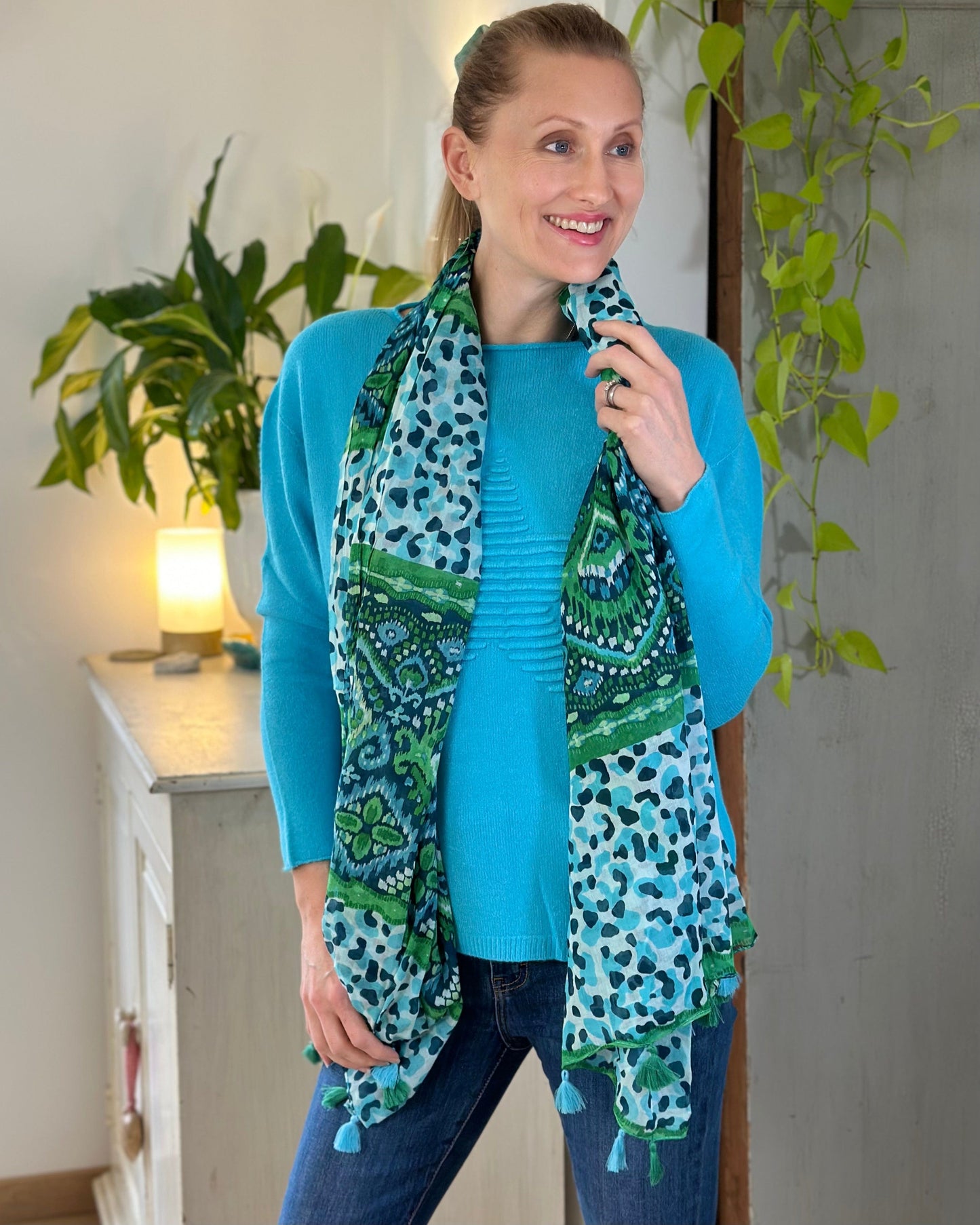 scarf Cotton Camouflage Print Scarf - Aqua/Green