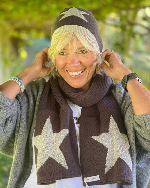 scarf Knitted Cotton Lurex Star Beanie - Charcoal/Pale Grey