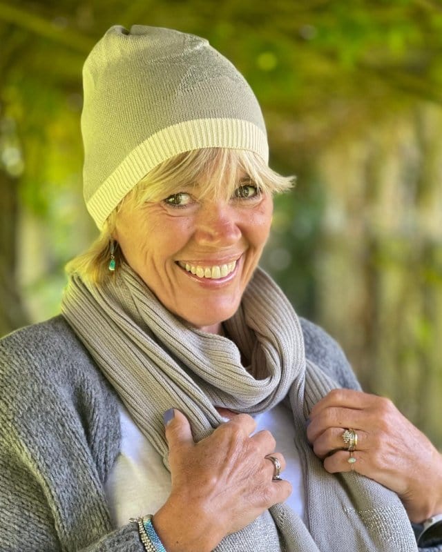 scarf Knitted Cotton Lurex Star Beanie - Pale Grey/Beige