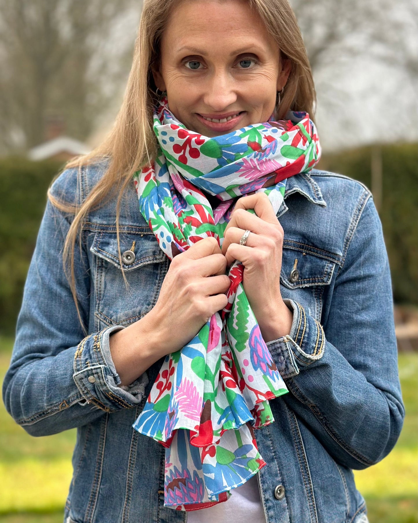 scarf Organic Cotton Flower Print Scarf - Green Meadow Mix
