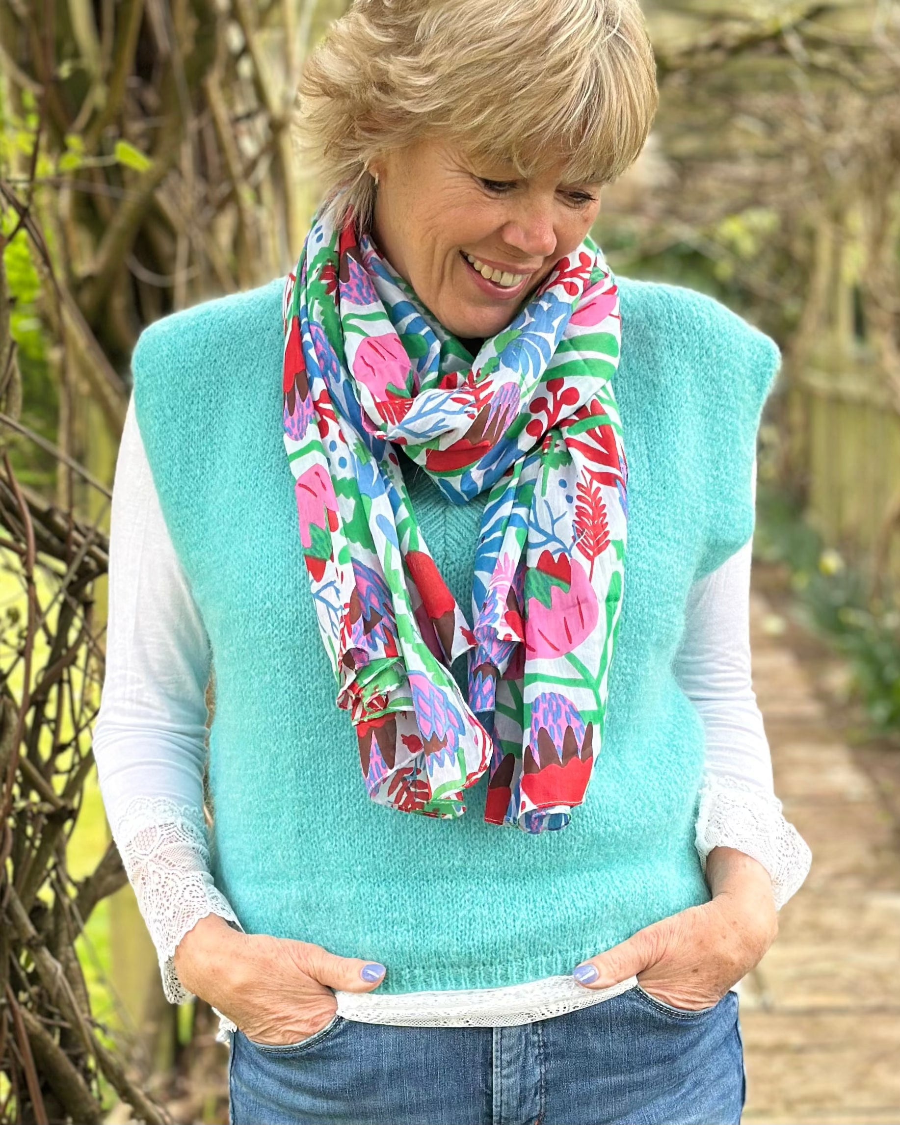 scarf Organic Cotton Flower Print Scarf - Green Meadow Mix