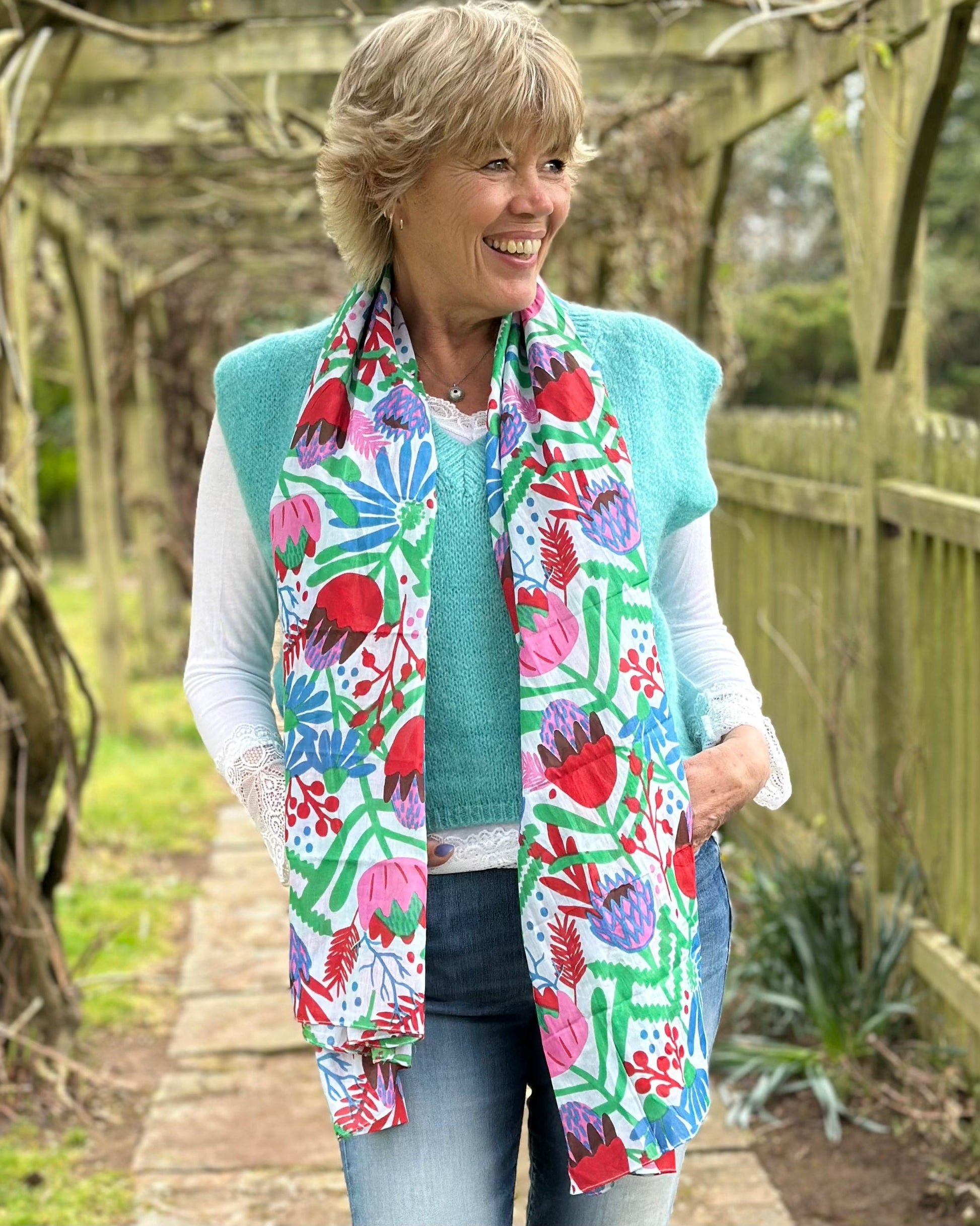 scarf Organic Cotton Flower Print Scarf - Green Meadow Mix