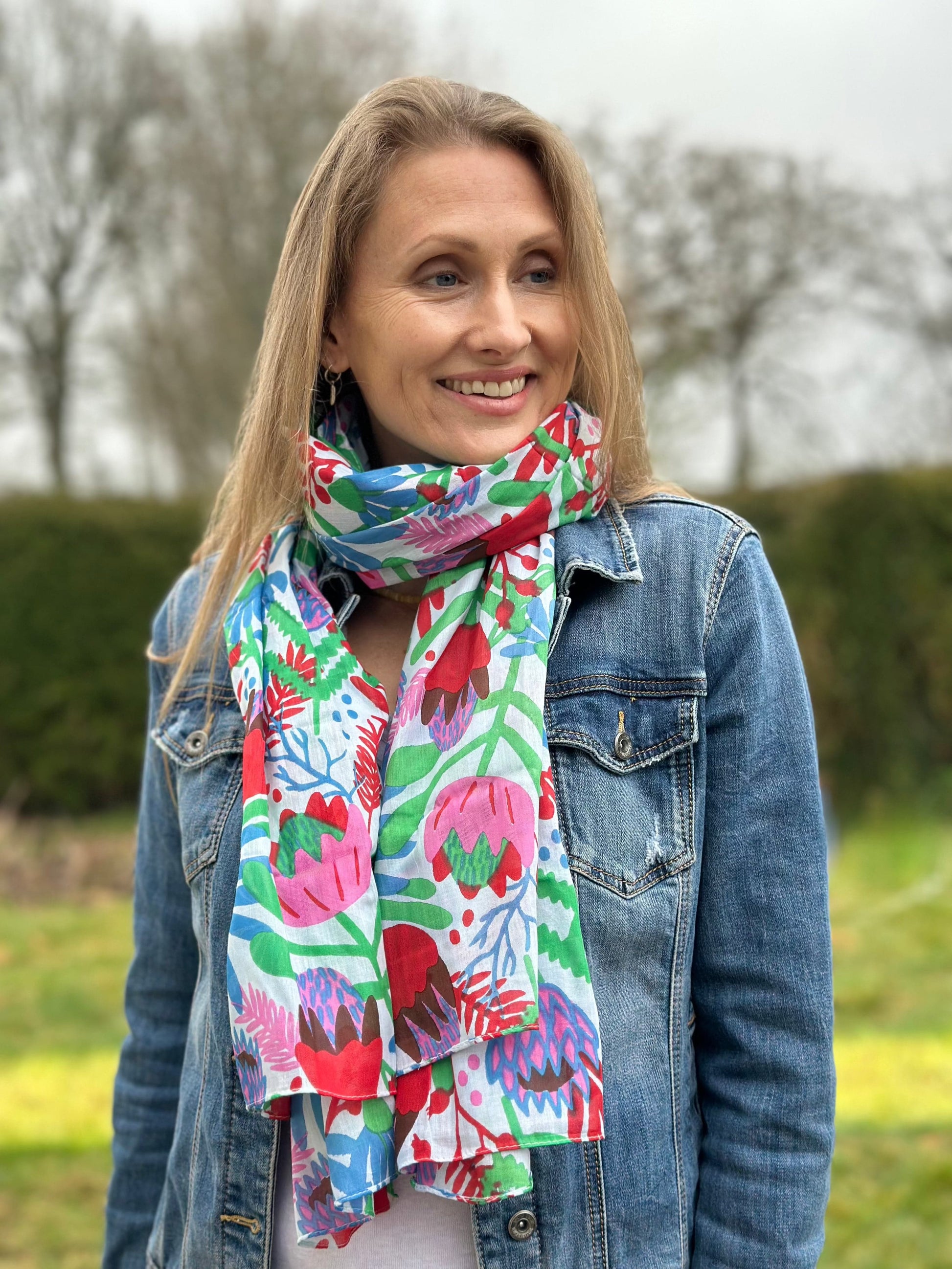 scarf Organic Cotton Flower Print Scarf - Green Meadow Mix