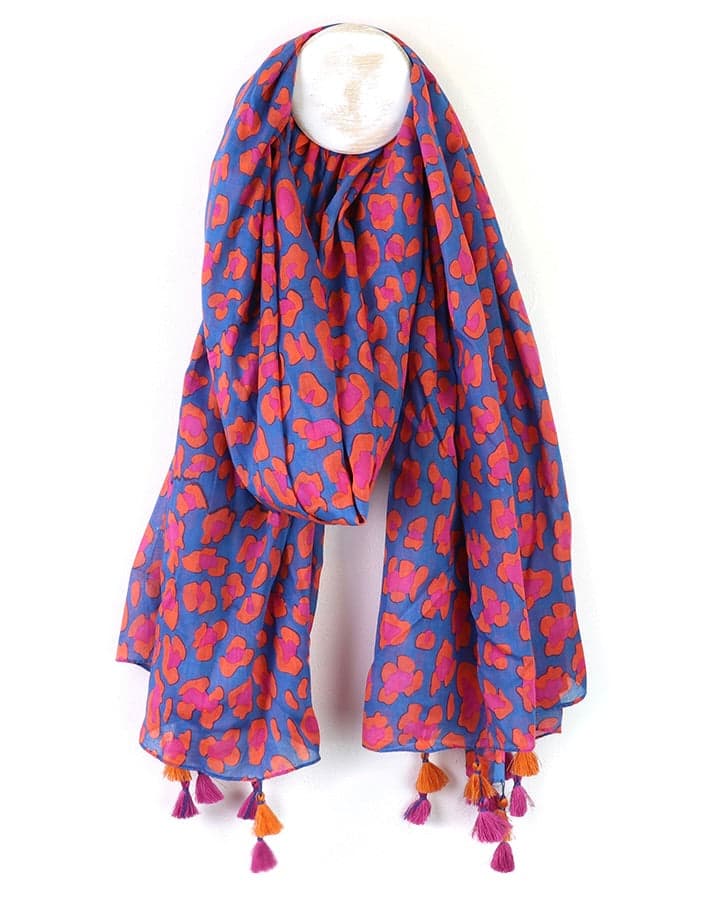 scarf Organic Cotton Print Scarf - Pink/Blue Camo With Tassels
