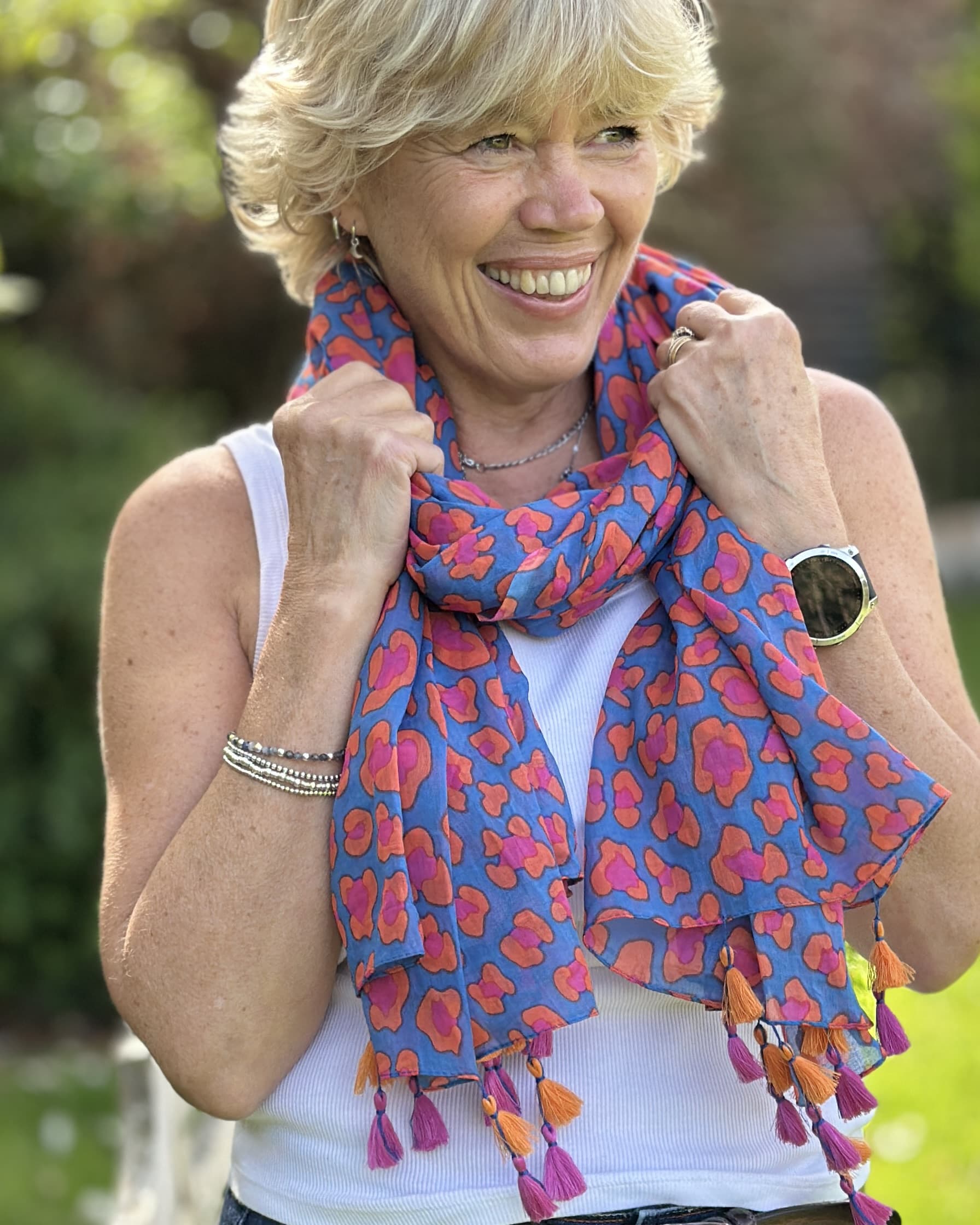 scarf Organic Cotton Print Scarf - Pink/Blue Camo With Tassels