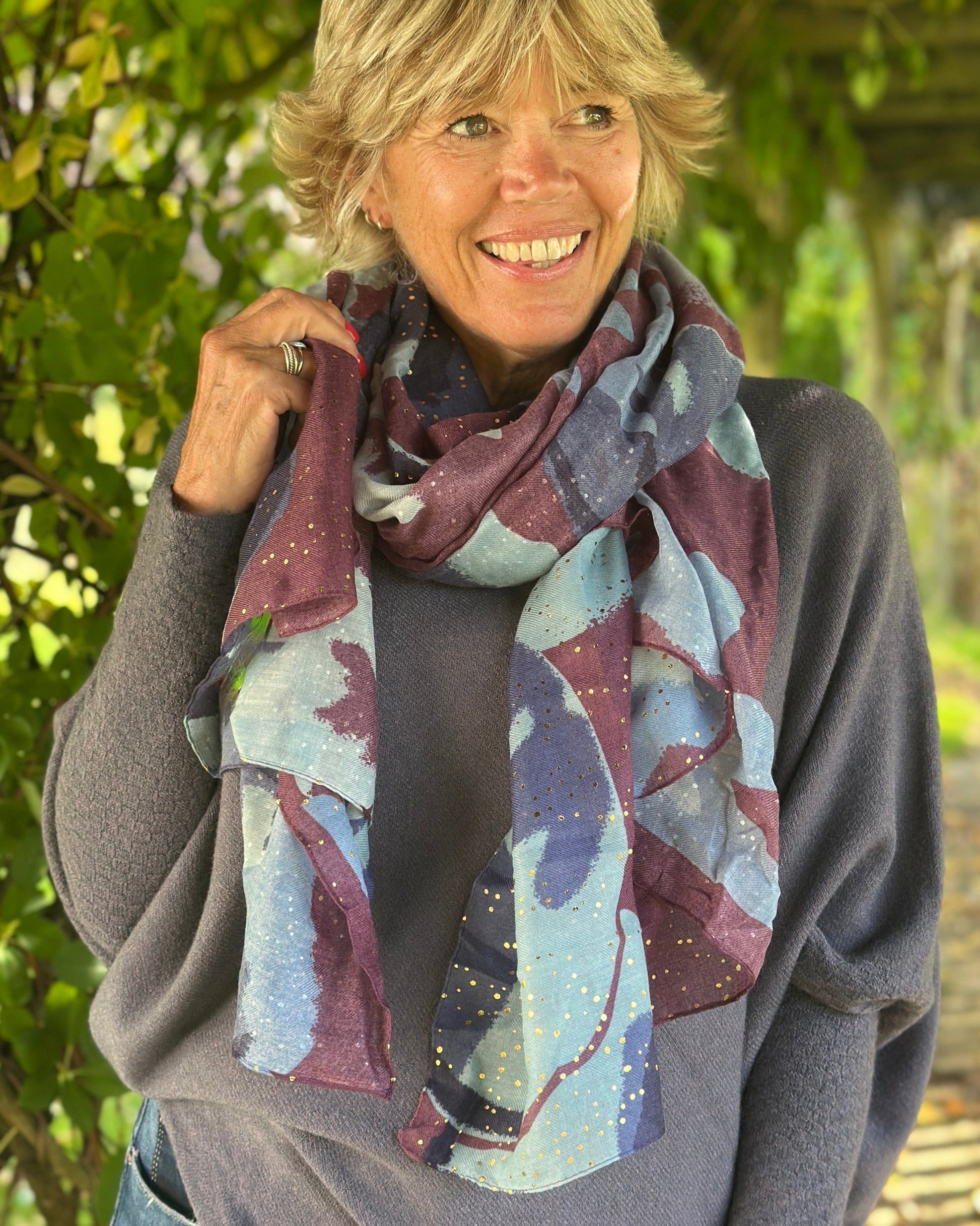 scarf Recycled Repreve Scarf - Abstract Blue/Aubergine Floral Foil Print