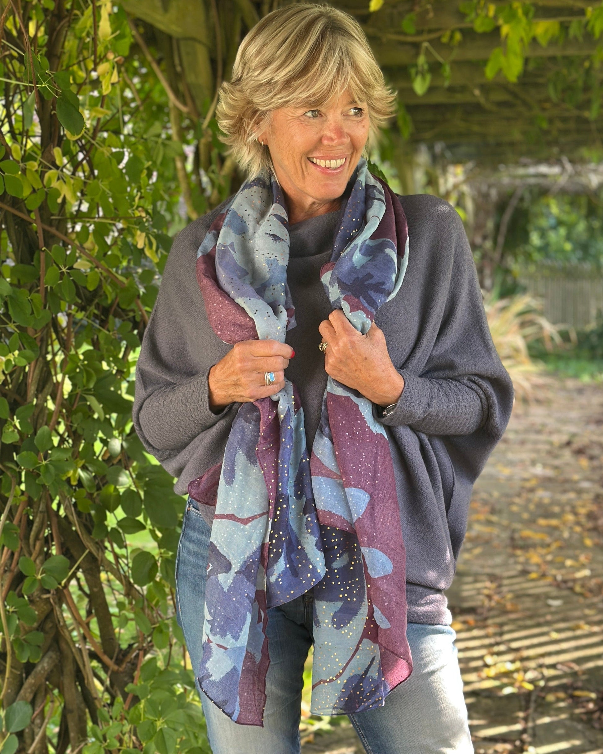 scarf Recycled Repreve Scarf - Abstract Blue/Aubergine Floral Foil Print