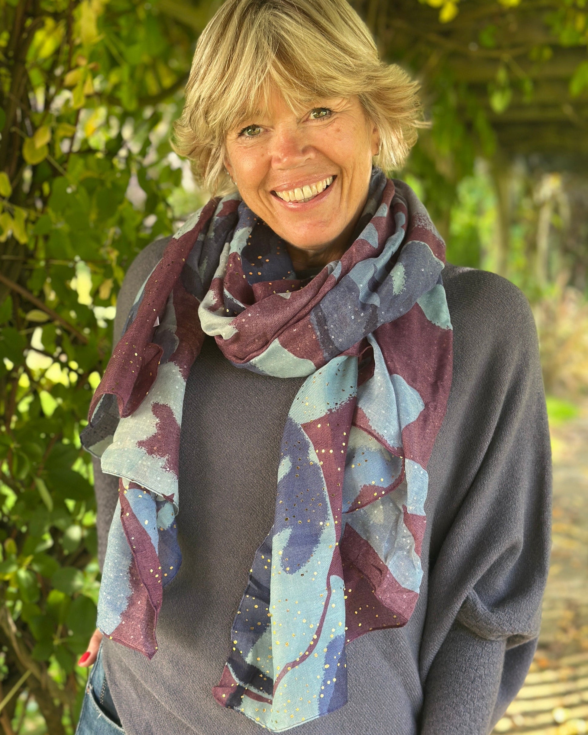 scarf Recycled Repreve Scarf - Abstract Blue/Aubergine Floral Foil Print