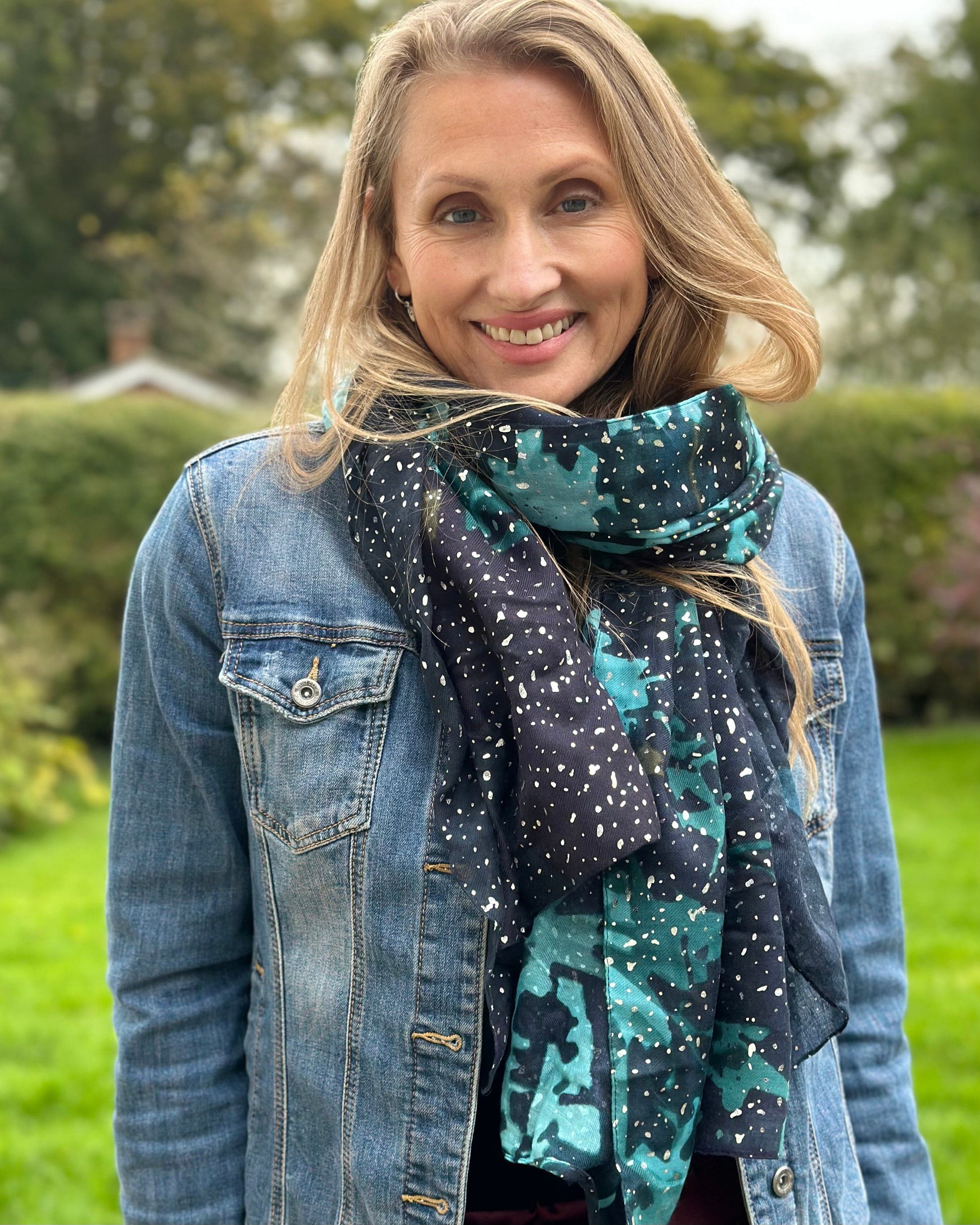 scarf Recycled Repreve Scarf - Abstract Navy Floral Foil Print