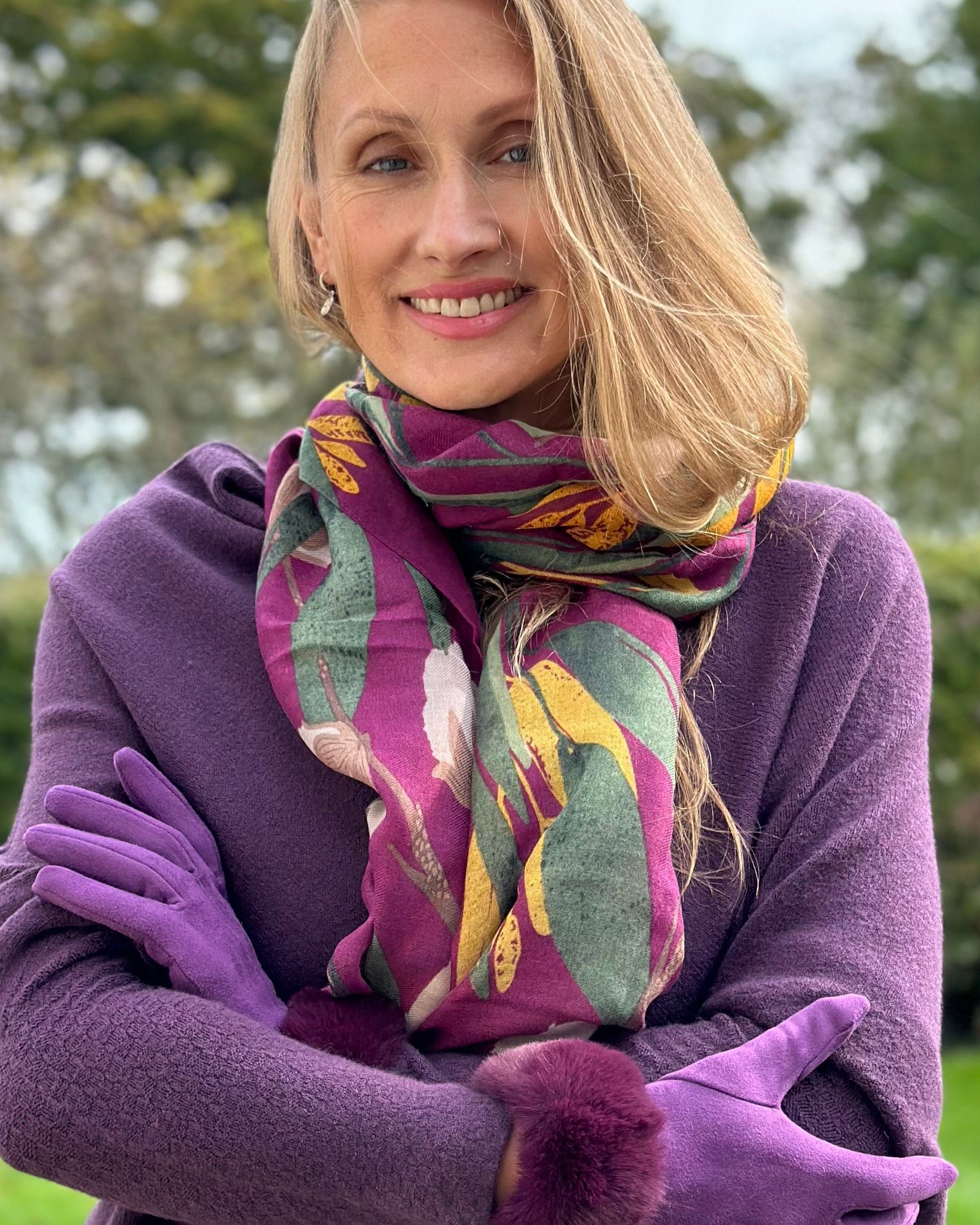 scarf Recycled Repreve Scarf - Aubergine Botanical Print