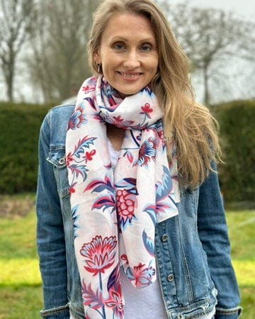 scarf Recycled Silky Scarf - Blue/Red Flower Print