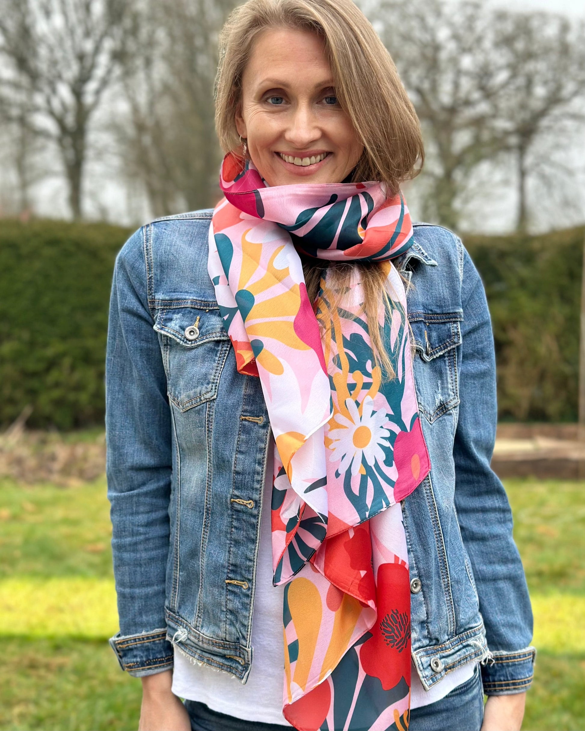 scarf Recycled Silky Scarf - Red Daisy Mix