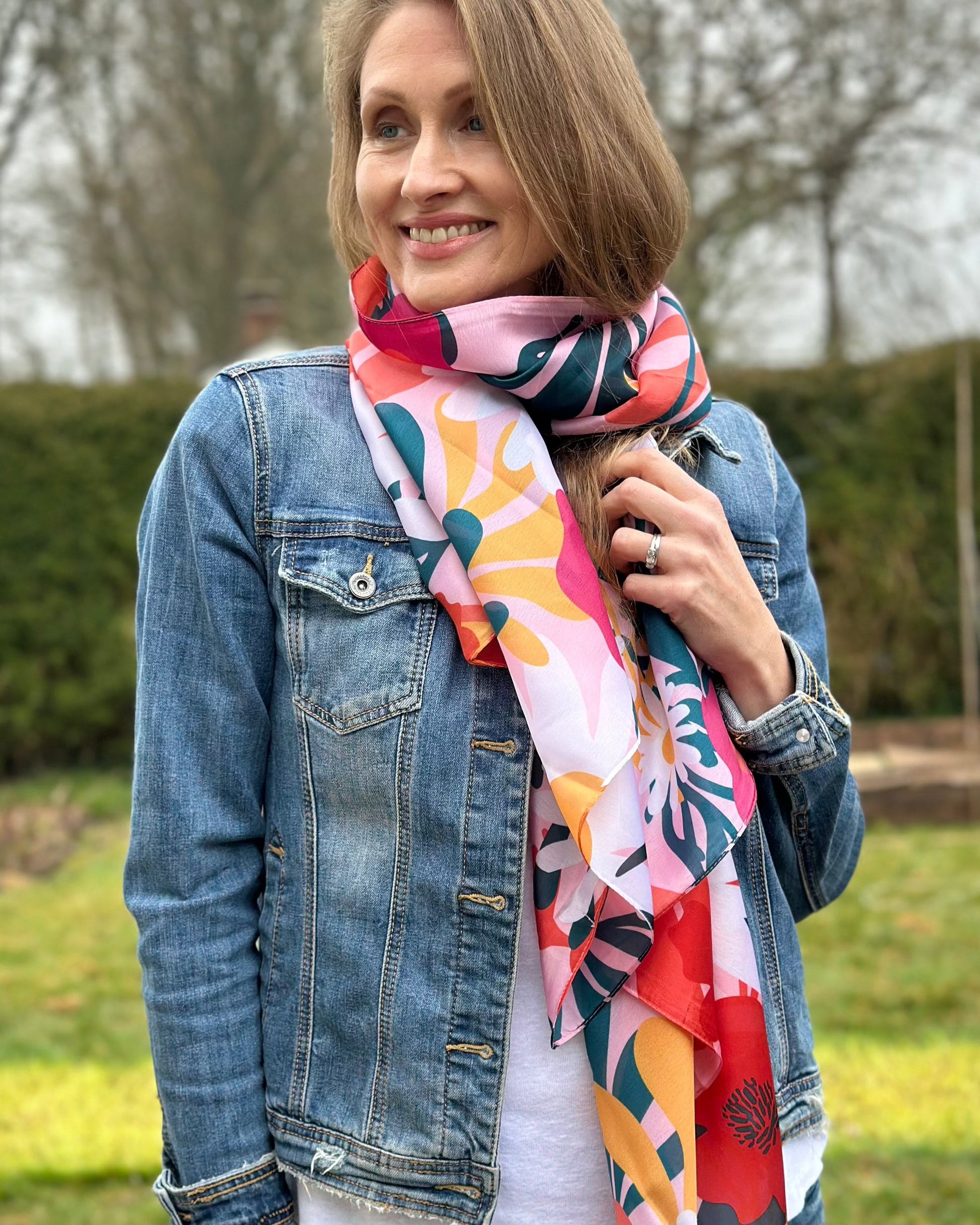 scarf Recycled Silky Scarf - Red Daisy Mix