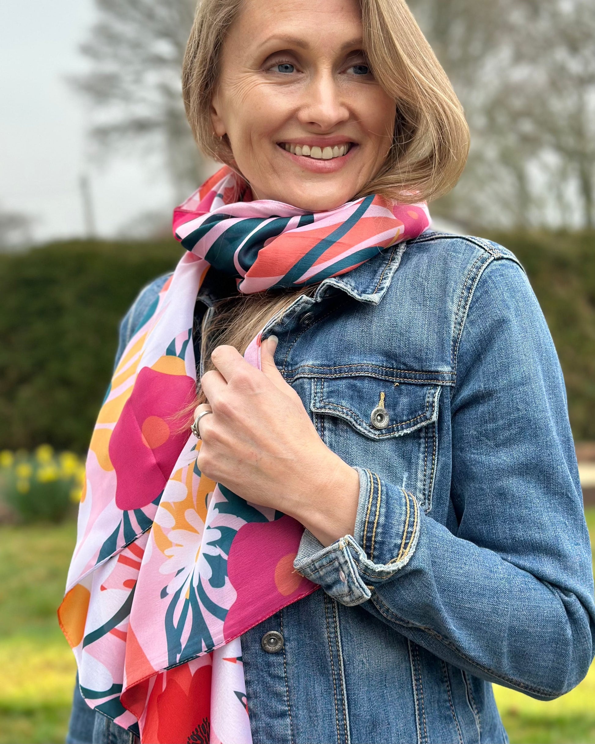 scarf Recycled Silky Scarf - Red Daisy Mix