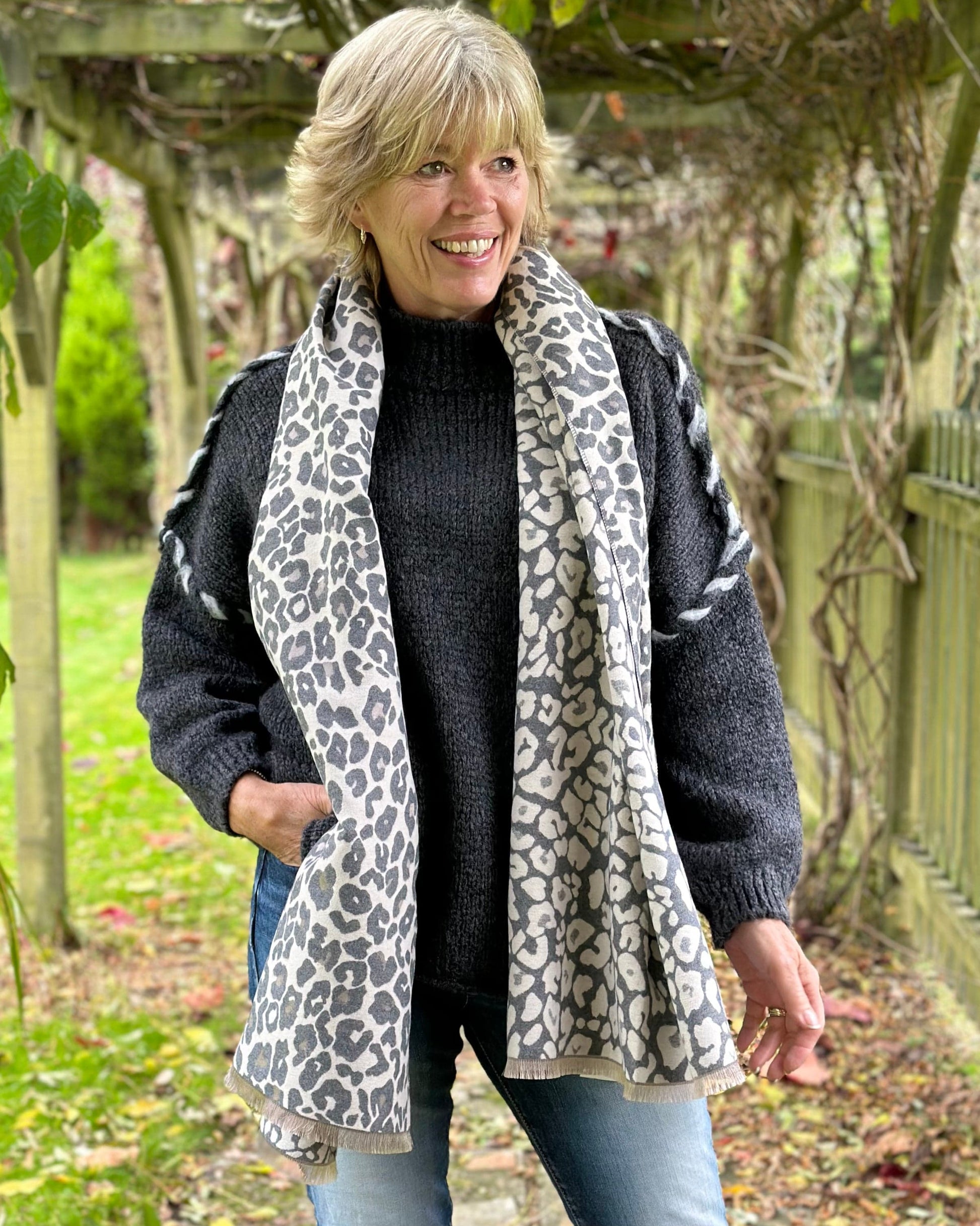 scarf Reversible Leopard Print Scarf - Grey