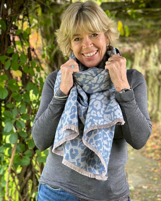 scarf Reversible Leopard Print Scarf - Grey/Denim