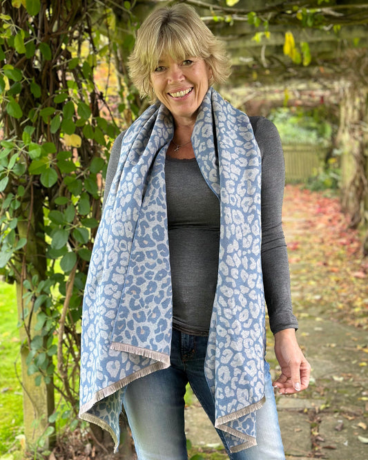 scarf Reversible Leopard Print Scarf - Grey/Denim