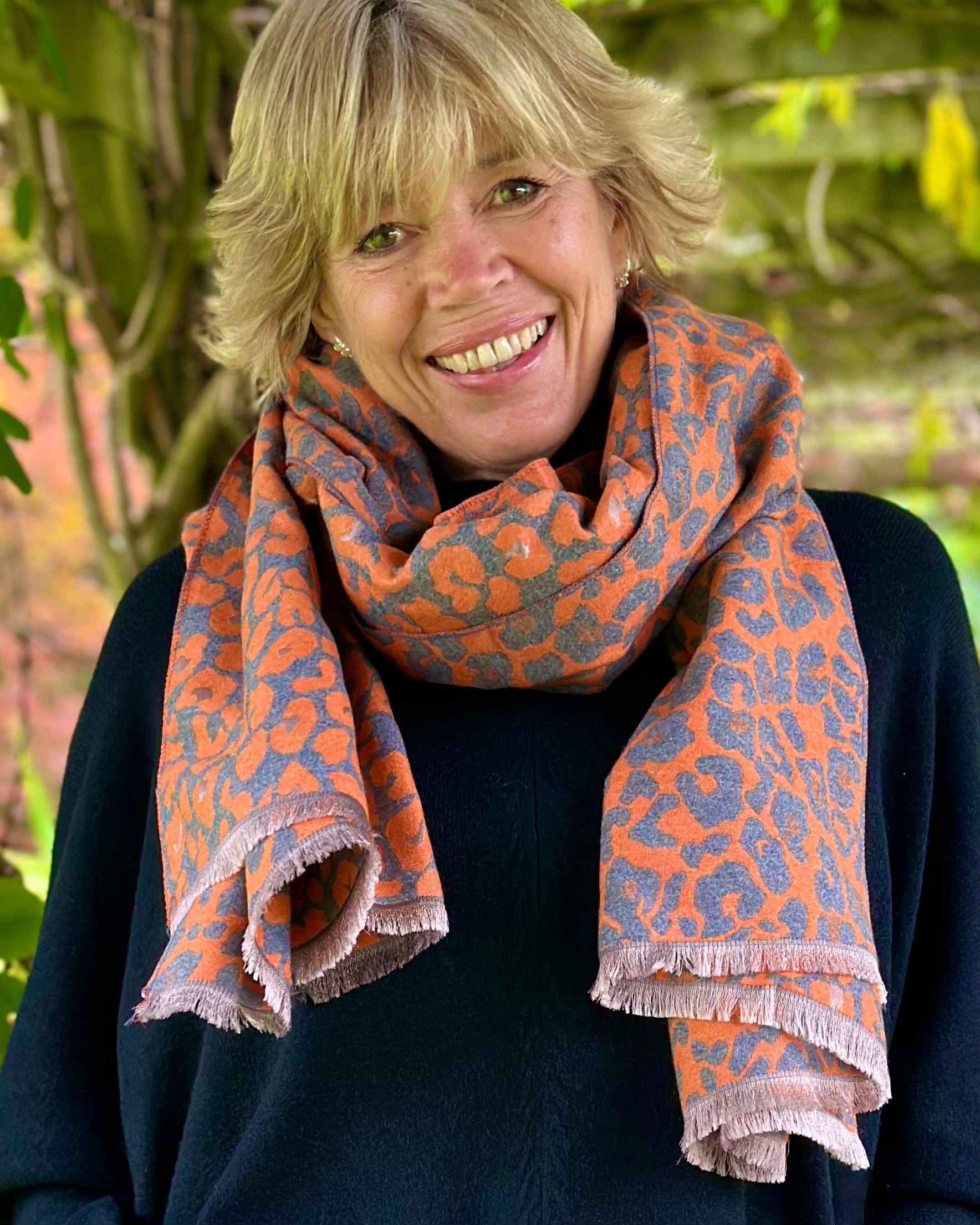 scarf Reversible Leopard Print Scarf - Orange/Grey