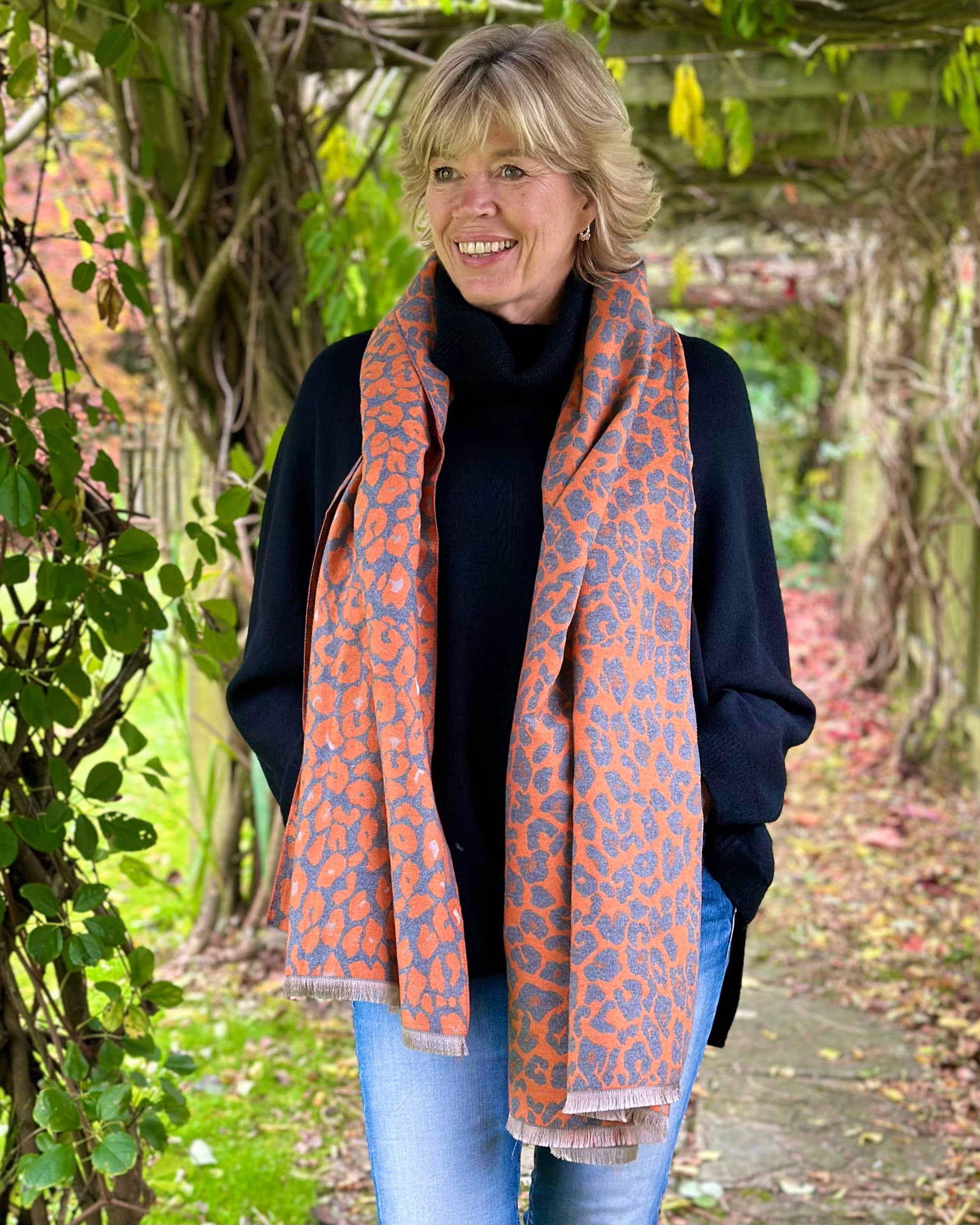 scarf Reversible Leopard Print Scarf - Orange/Grey