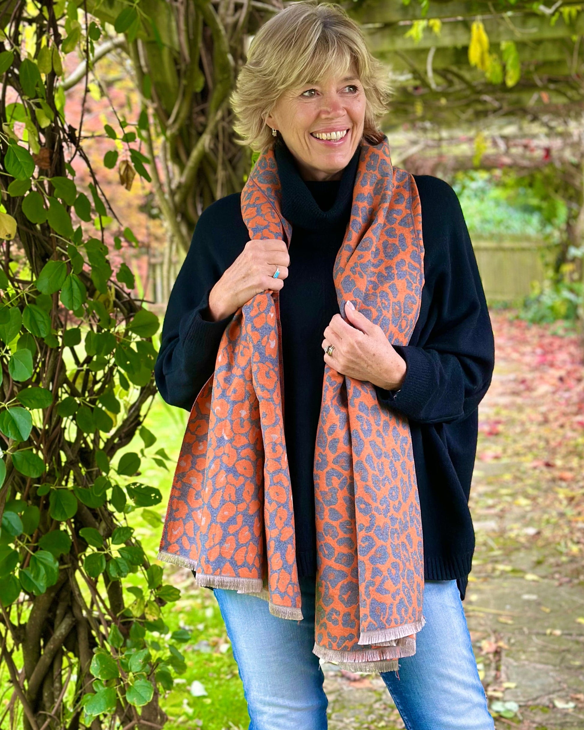 scarf Reversible Leopard Print Scarf - Orange/Grey