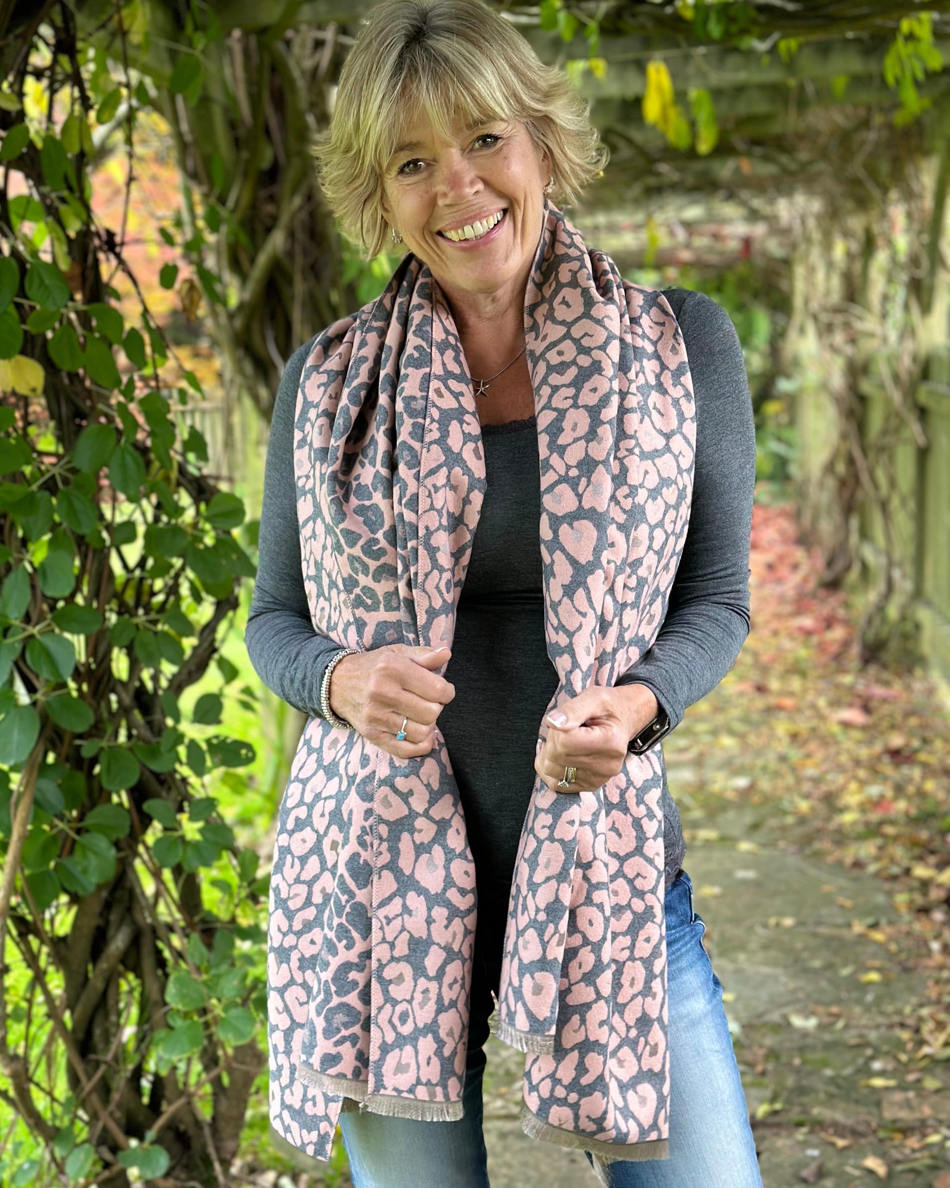 scarf Reversible Leopard Print Scarf - Pink/Grey
