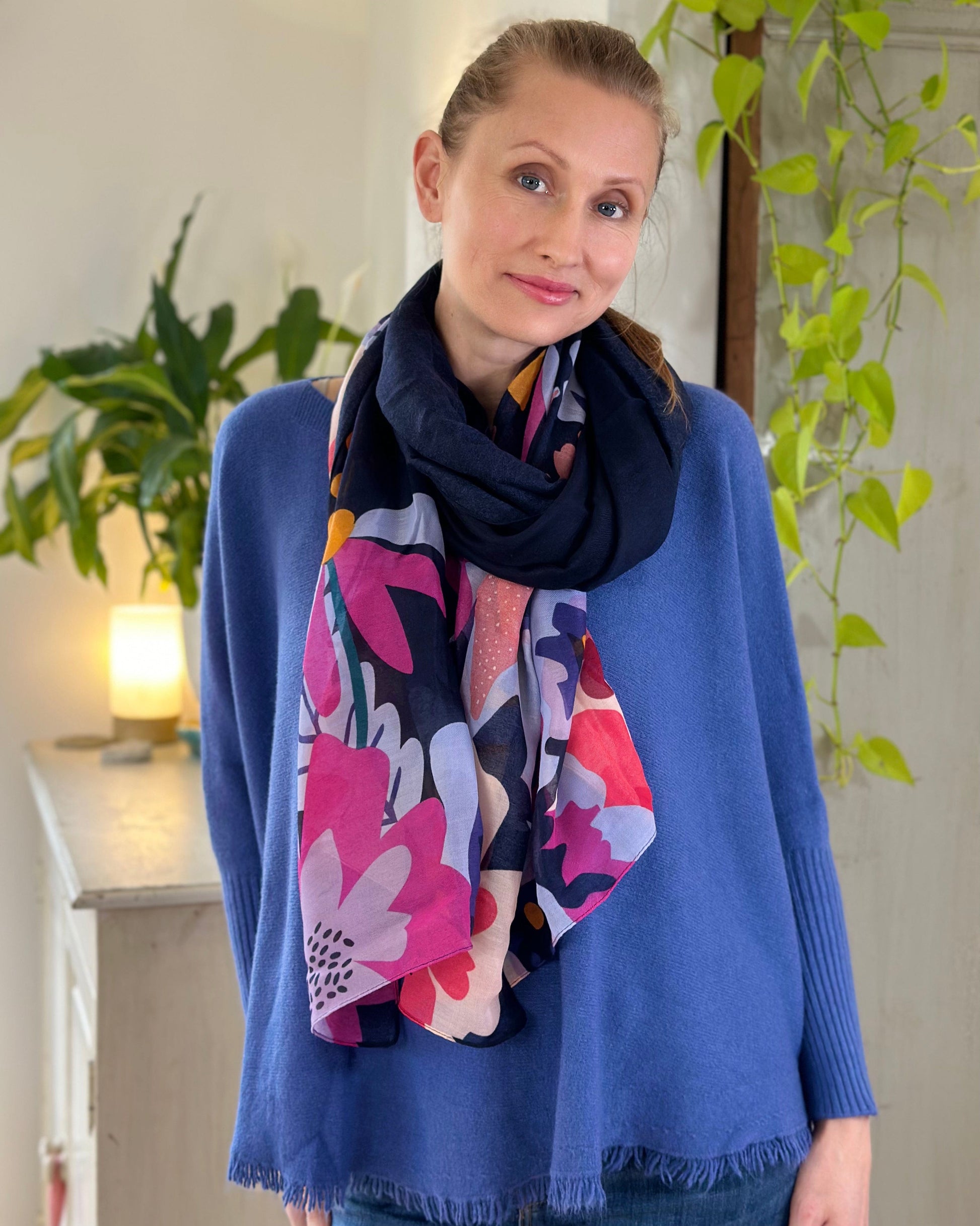 scarf Tropical Paradise Print Recycled Scarf - Navy